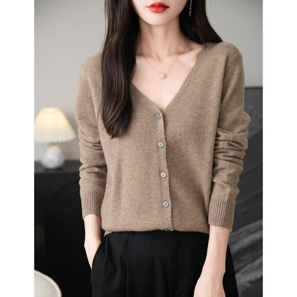 Women's Merino Wool Cardigan Lightweight V Neck Long Sleeve Fall Winter - Picture 5 of 6